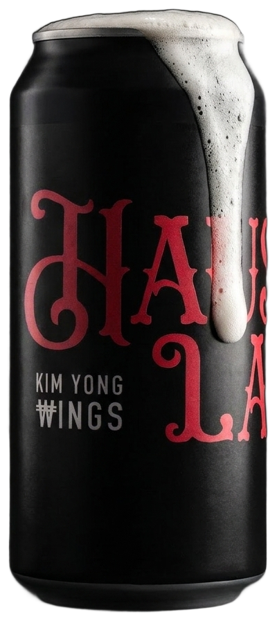 Hauslaus, bjór Kim Yong Wings í dós, svört dós með freyðandi bjór